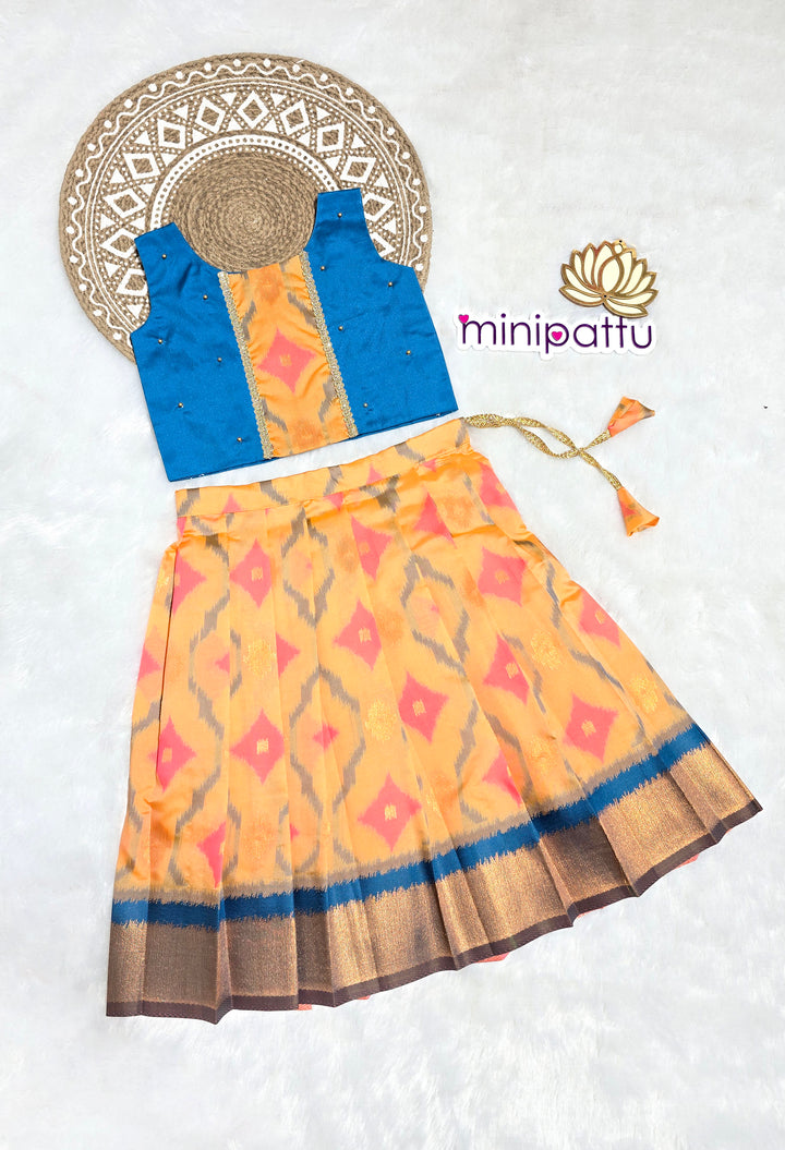 Srimathi - Teal Blue Peach Orange Designer Minipattu