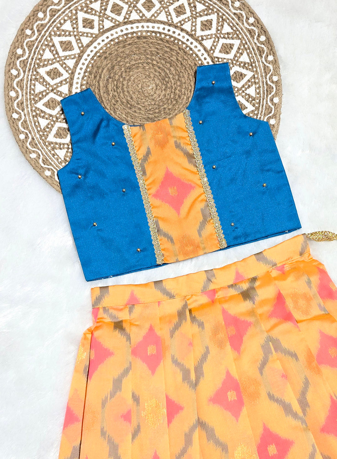Srimathi - Teal Blue Peach Orange Designer Minipattu