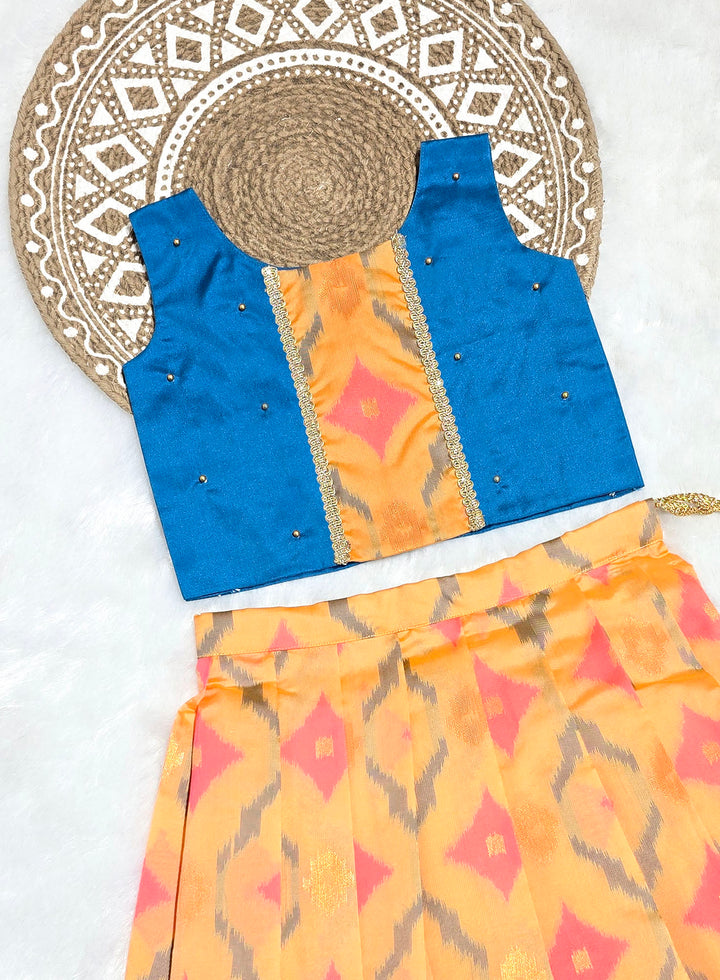 Srimathi - Teal Blue Peach Orange Designer Minipattu