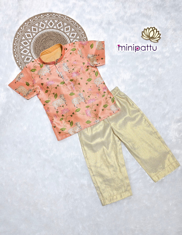 Arjun - Peach Pichwai Kurta Shirt & Pant Set