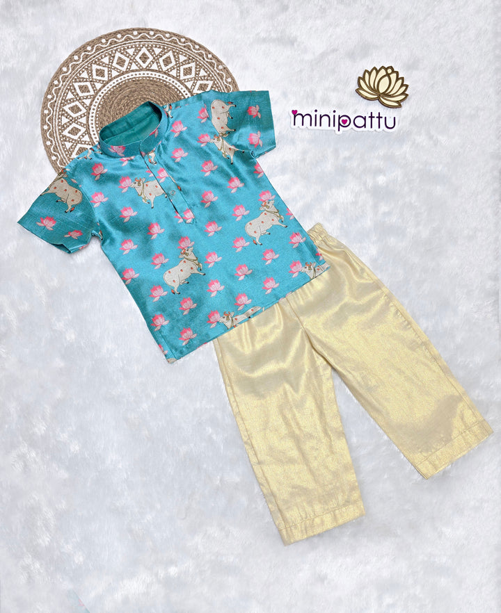 Arjun - Blue Pichwai Kurta Shirt & Pant Set