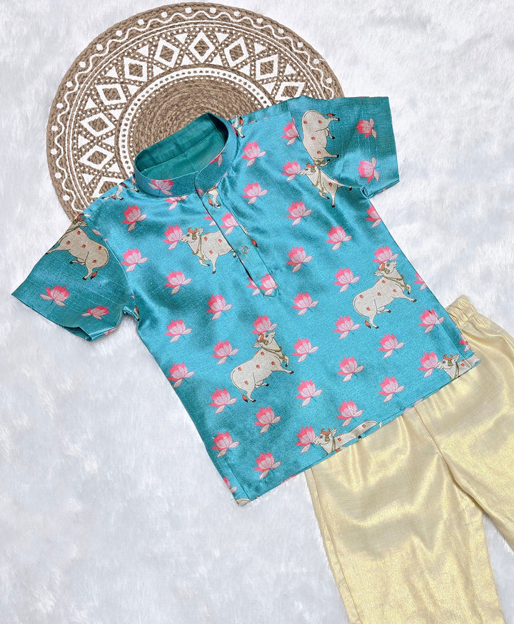 Arjun - Blue Pichwai Kurta Shirt & Pant Set