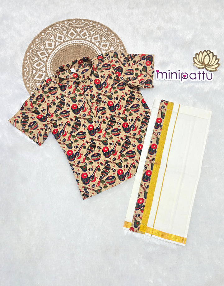 Kavin - Beige Kurta Shirt & Vesti Set