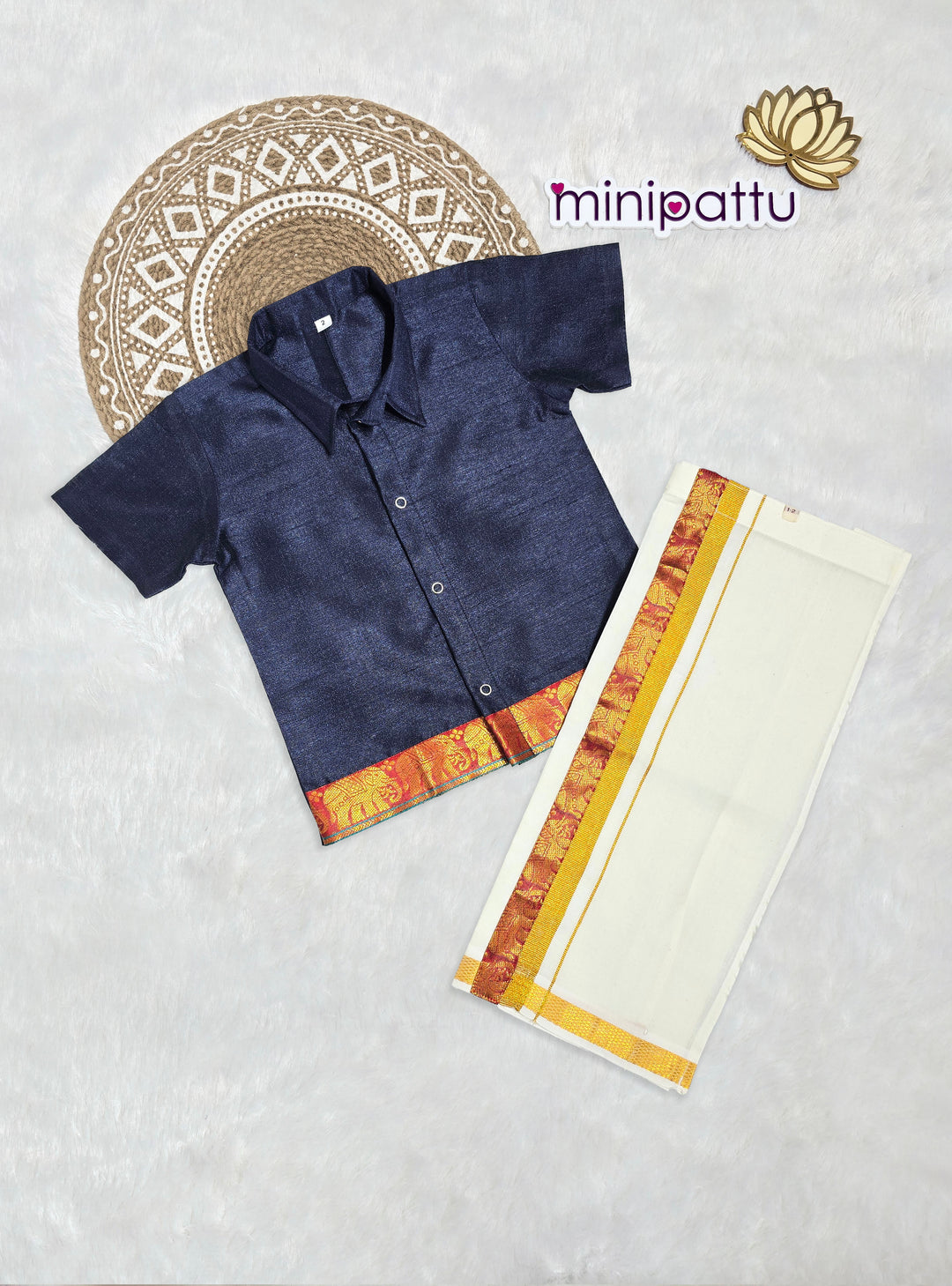 Dharshan - Navy Blue Shirt & Vesti Set