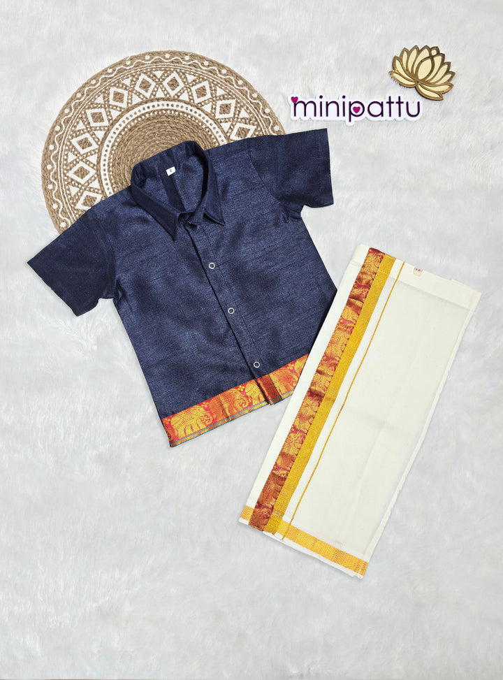 Dharshan - Navy Blue Shirt & Vesti Set