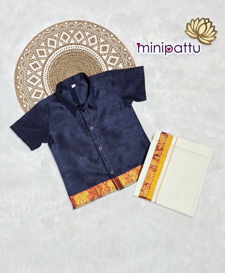 Dharshan - Navy Blue Shirt & Vesti Set