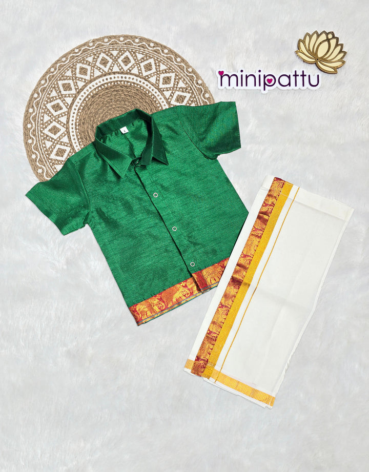 Dharshan - Green Shirt & Vesti Set