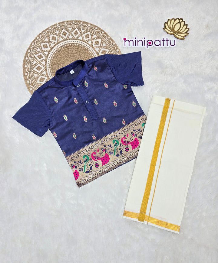 Mithun - Navy Blue Shirt & Vesti Set