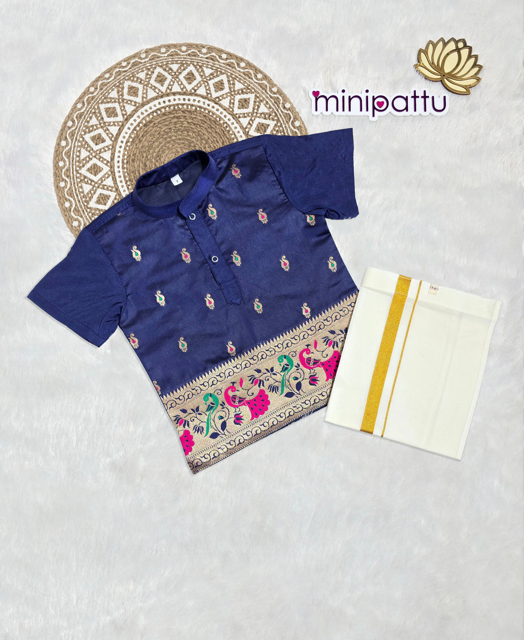 Mithun - Navy Blue Shirt & Vesti Set