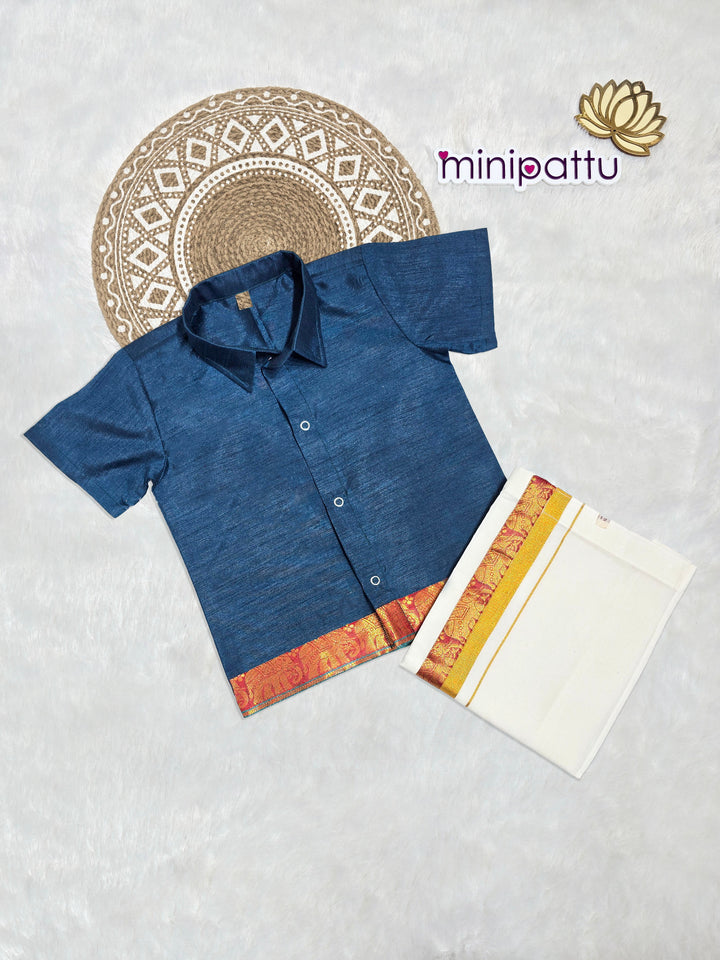 Dharshan - Teal Shirt & Vesti Set