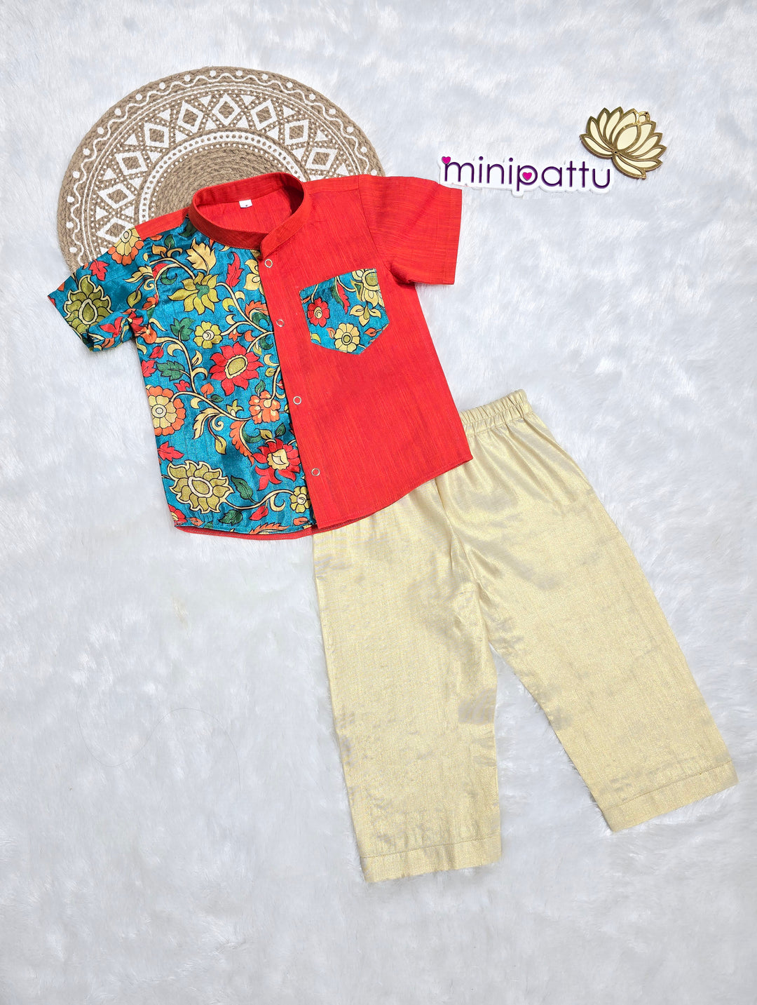 Nilan - Rust Orange Kalamkari Shirt & Pant Set