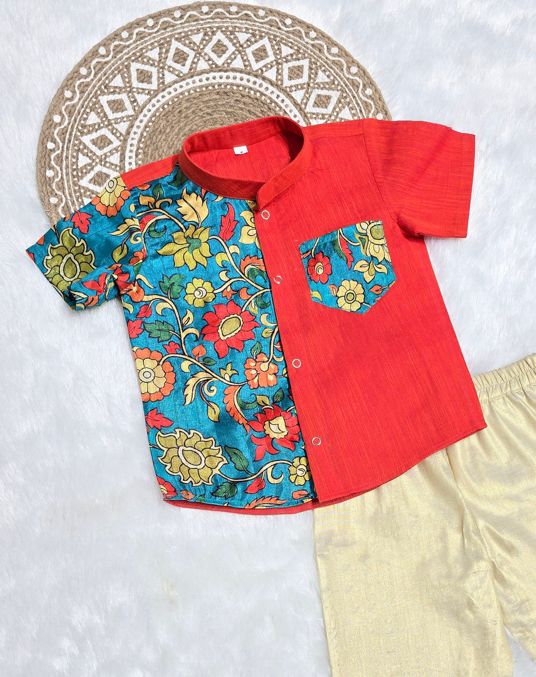 Nilan - Rust Orange Kalamkari Shirt & Pant Set
