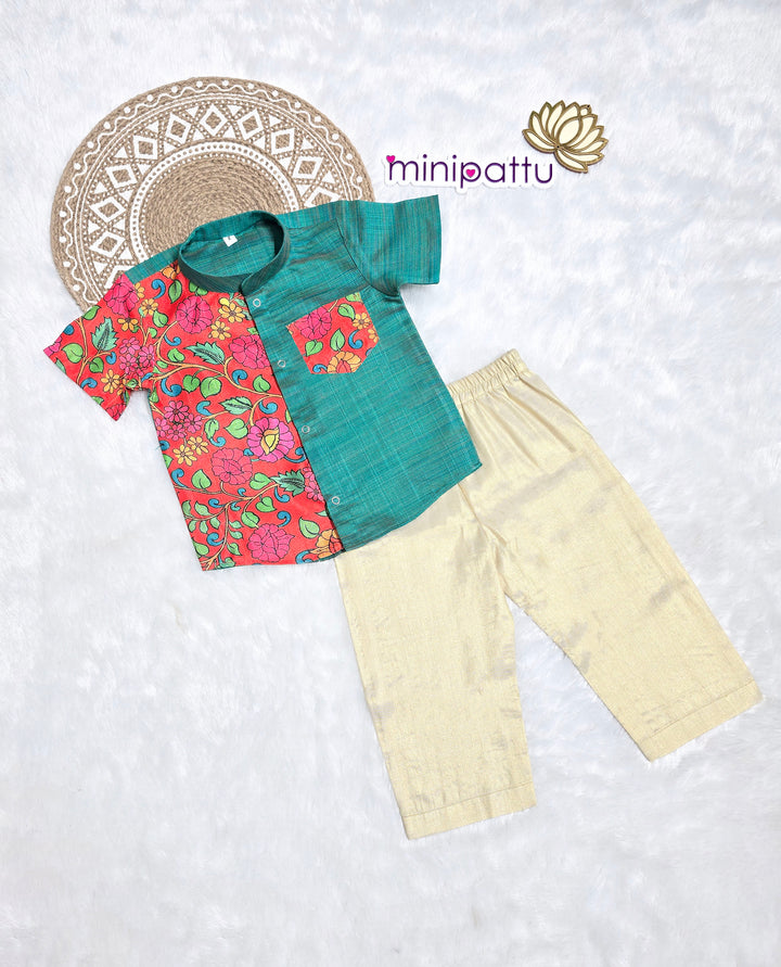 Nilan - Teal Green Kalamkari Shirt & Pant Set