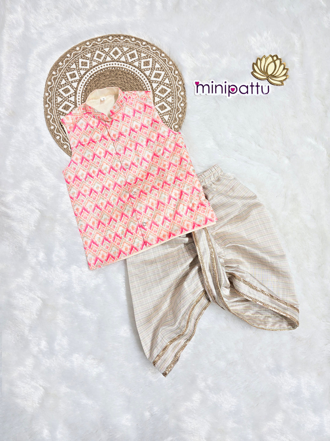Dev - Pink Checks Kurta & Dhothi Set