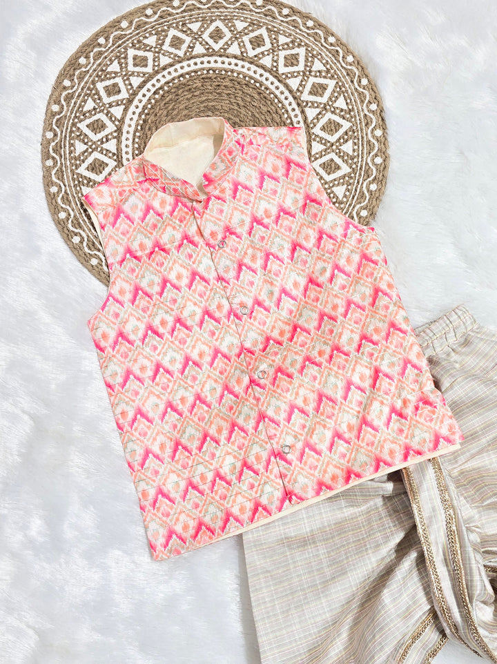 Dev - Pink Checks Kurta & Dhothi Set