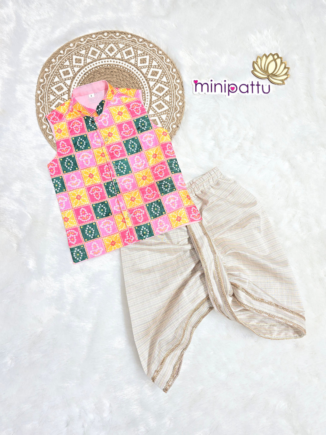 Dev - Multi Color Checks Kurta & Dhothi Set