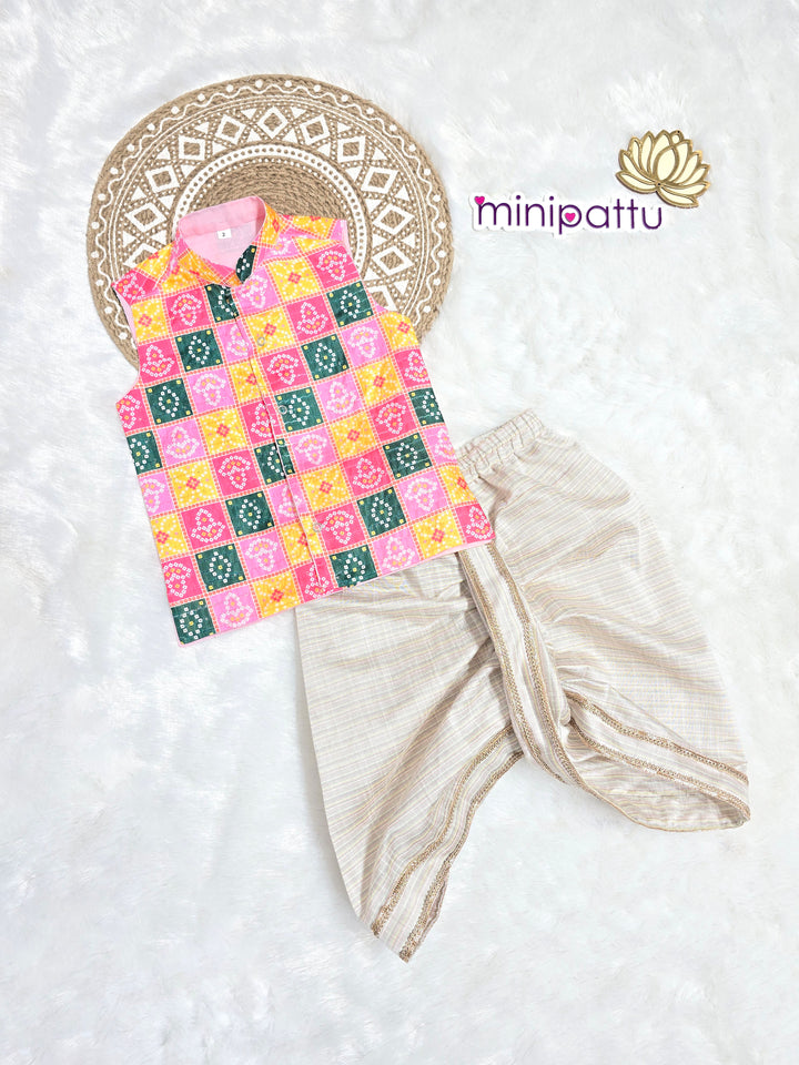 Dev - Multi Color Checks Kurta & Dhothi Set