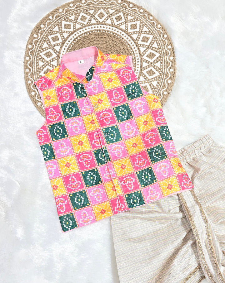 Dev - Multi Color Checks Kurta & Dhothi Set