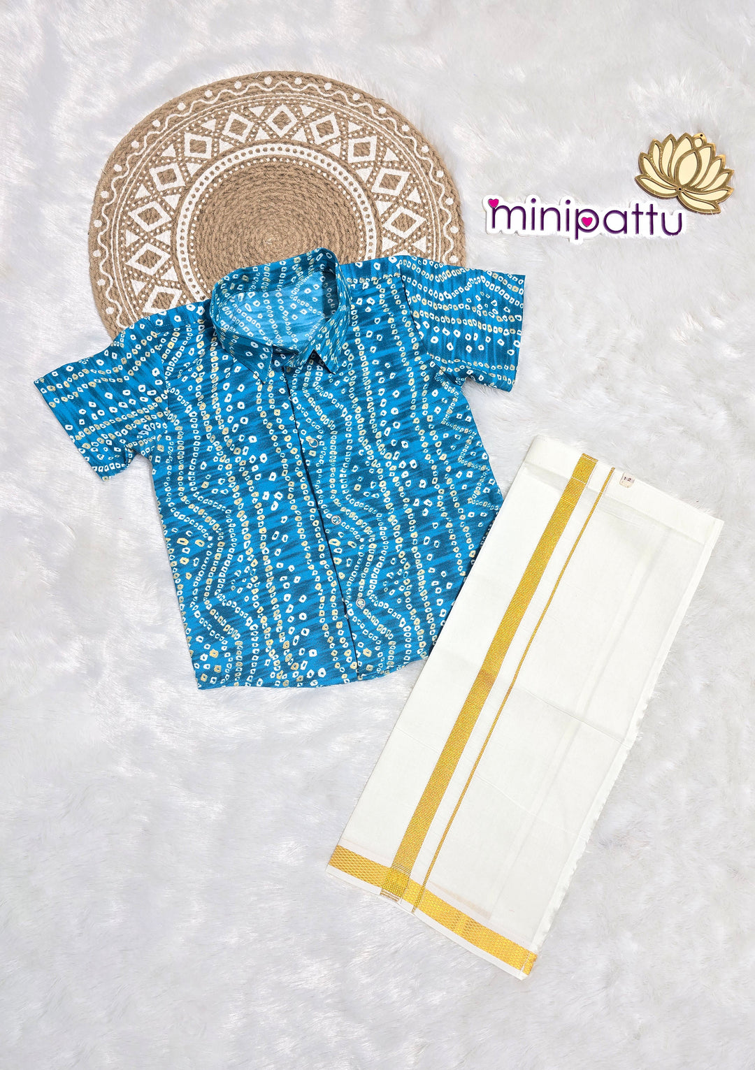 Adhiran - Blue Bandhini Shirt & Vesti Set
