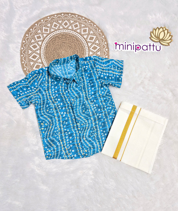 Adhiran - Blue Bandhini Shirt & Vesti Set