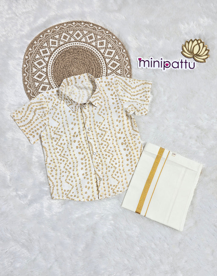 Adhiran - Halfwhite Bandhini Shirt & Vesti Set