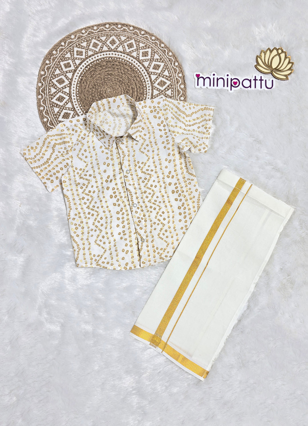 Adhiran - Halfwhite Bandhini Shirt & Vesti Set