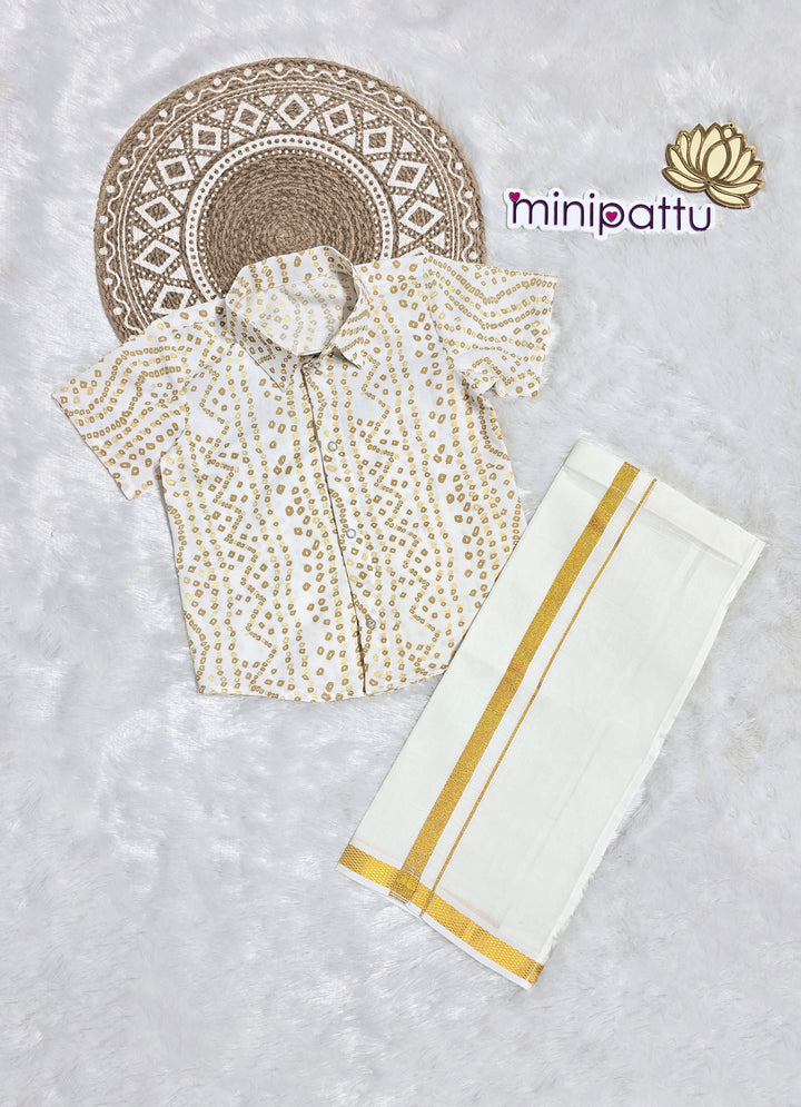 Adhiran - Halfwhite Bandhini Shirt & Vesti Set