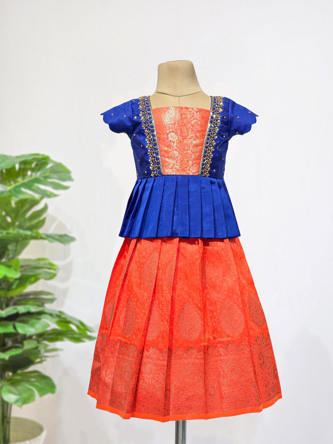 Avanthika - Blue Orange Pattu Pavadai Minipattu