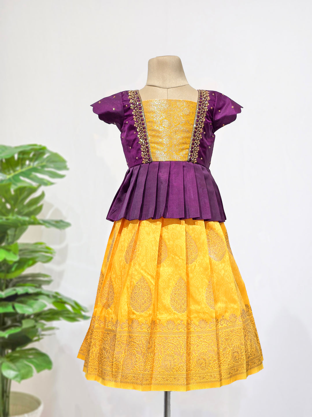 Avanthika - Purple Yellow Pattu Pavadai Minipattu