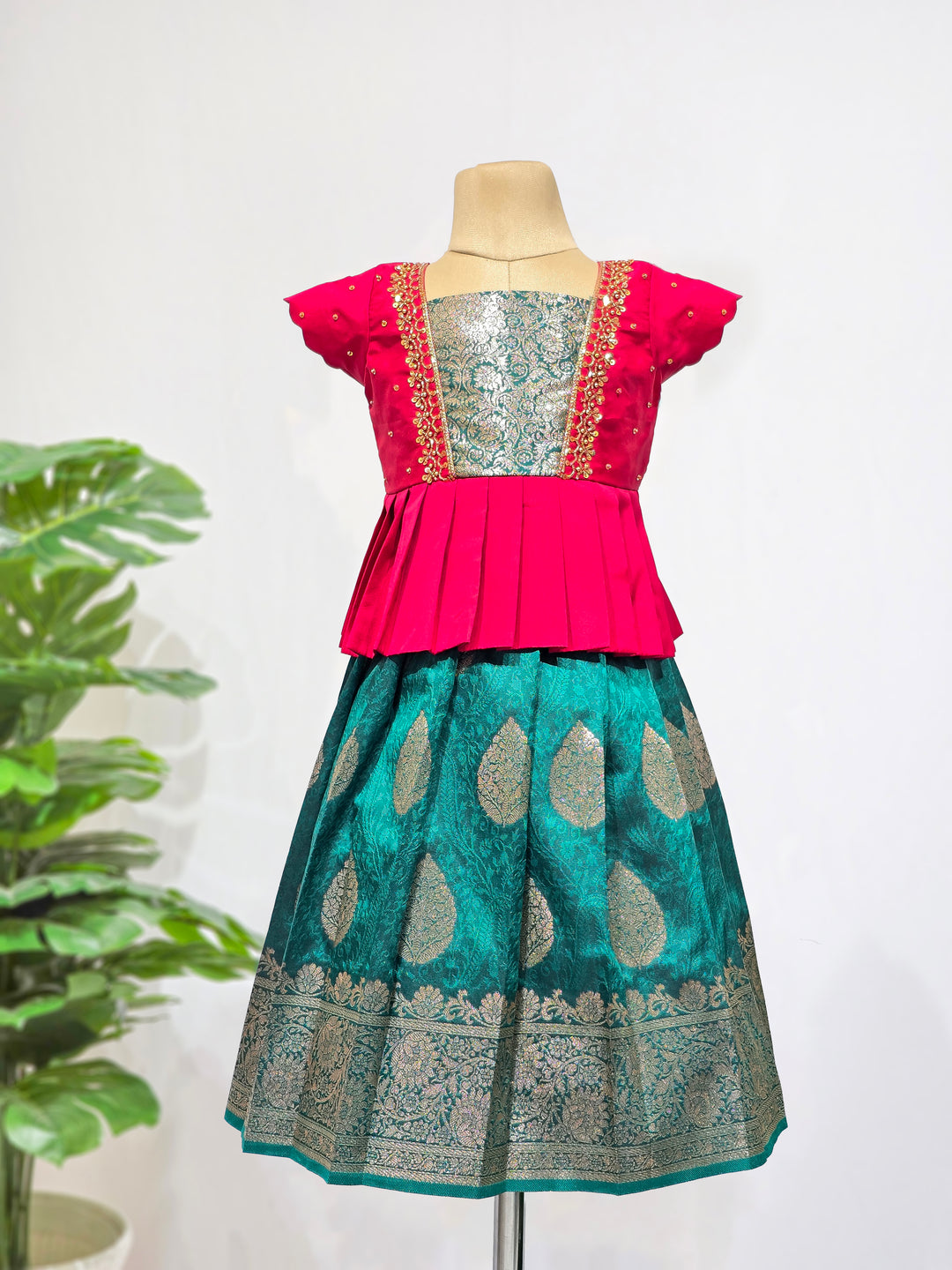 Avanthika - Pink Green Pattu Pavadai Minipattu