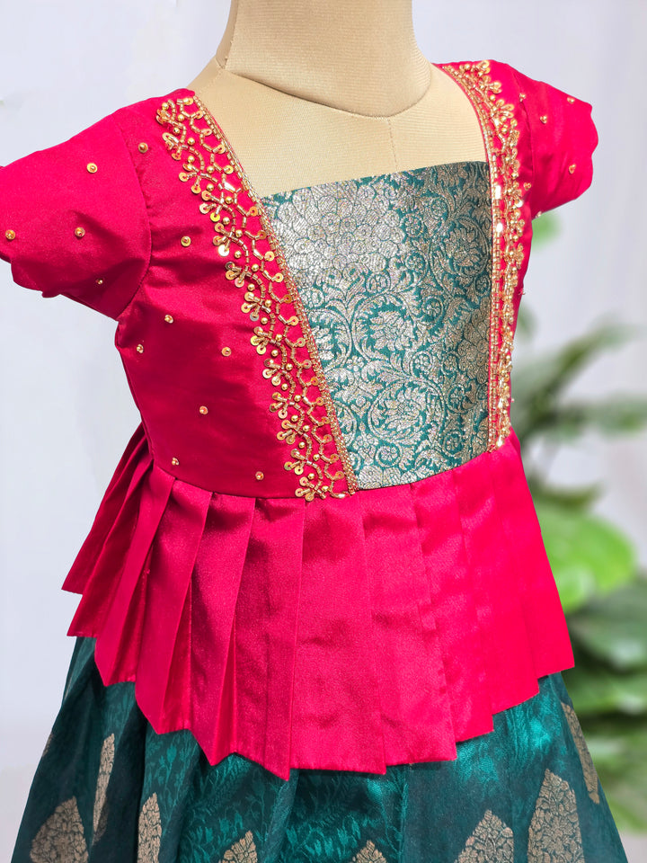 Avanthika - Pink Green Pattu Pavadai Minipattu