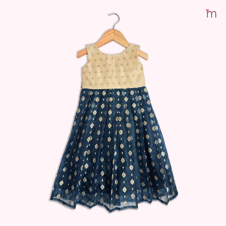Deepthi - Halfwhite Navy Blue Frock Minipattu