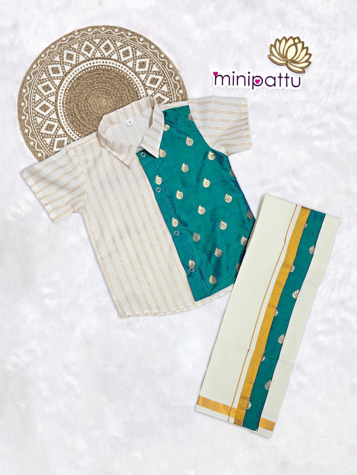 Abimanyu - Peacock Blue Shirt & Vesti Set
