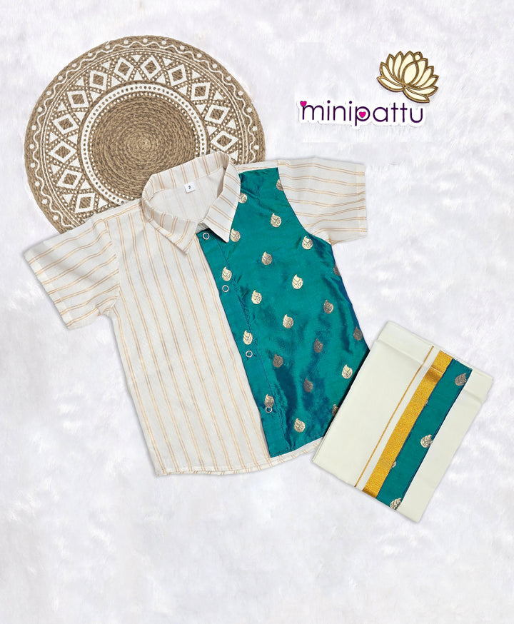 Abimanyu - Peacock Blue Shirt & Vesti Set