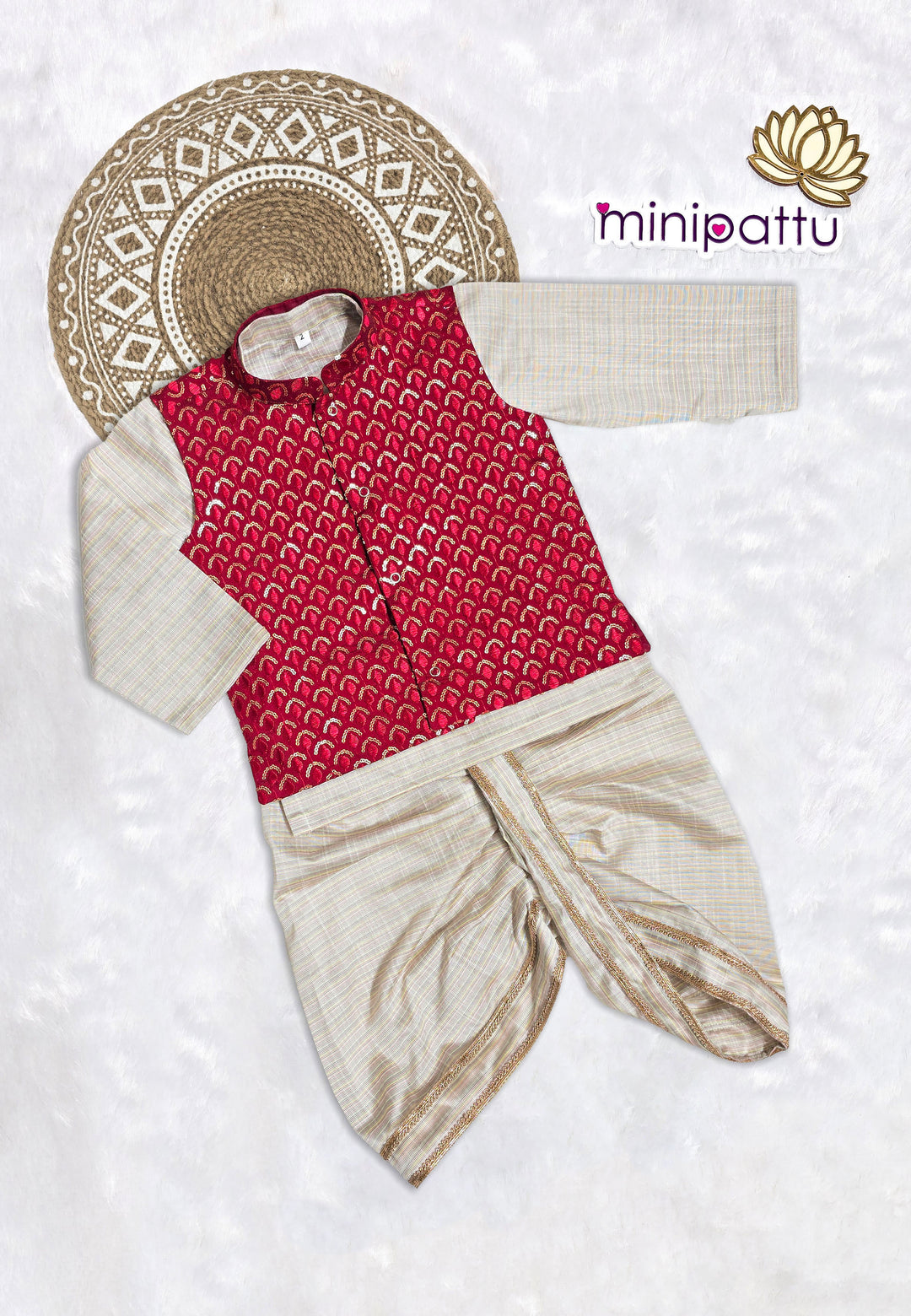 Nishaan - Maroon Kurta Coat & Dhothi Set
