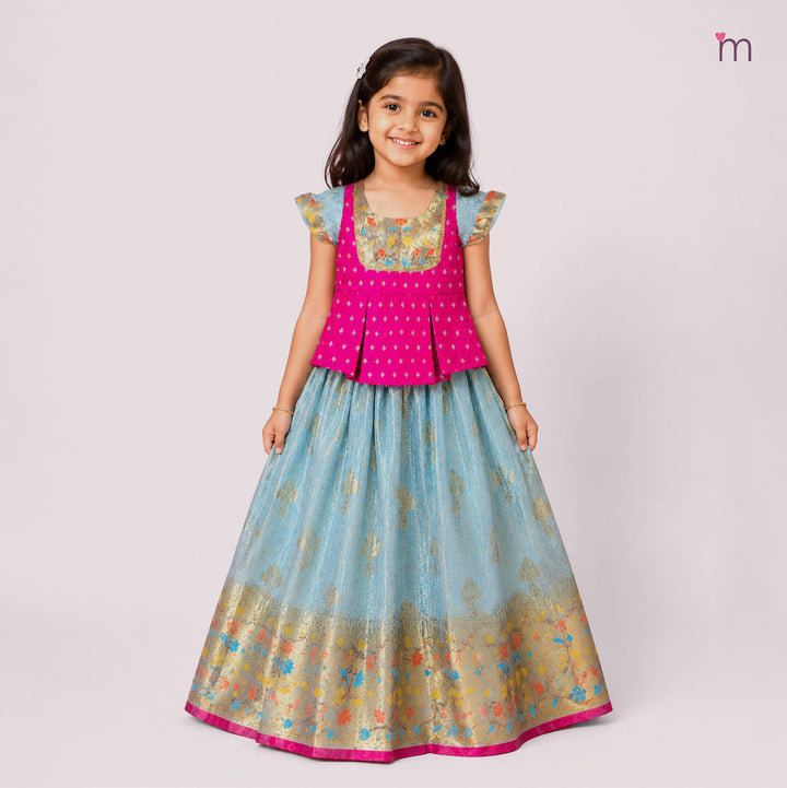 Lakshana - Blue Pink Pattu Pavadai Minipattu