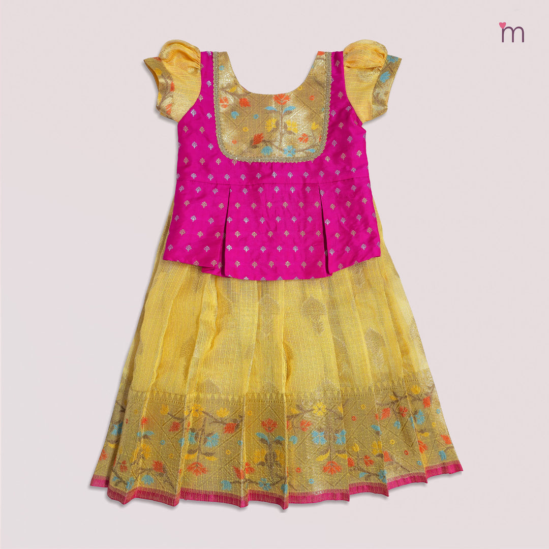 Lakshana - Yellow Pink Pattu Pavadai Minipattu