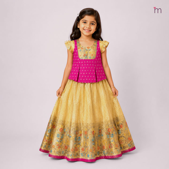 Lakshana - Yellow Pink Pattu Pavadai Minipattu
