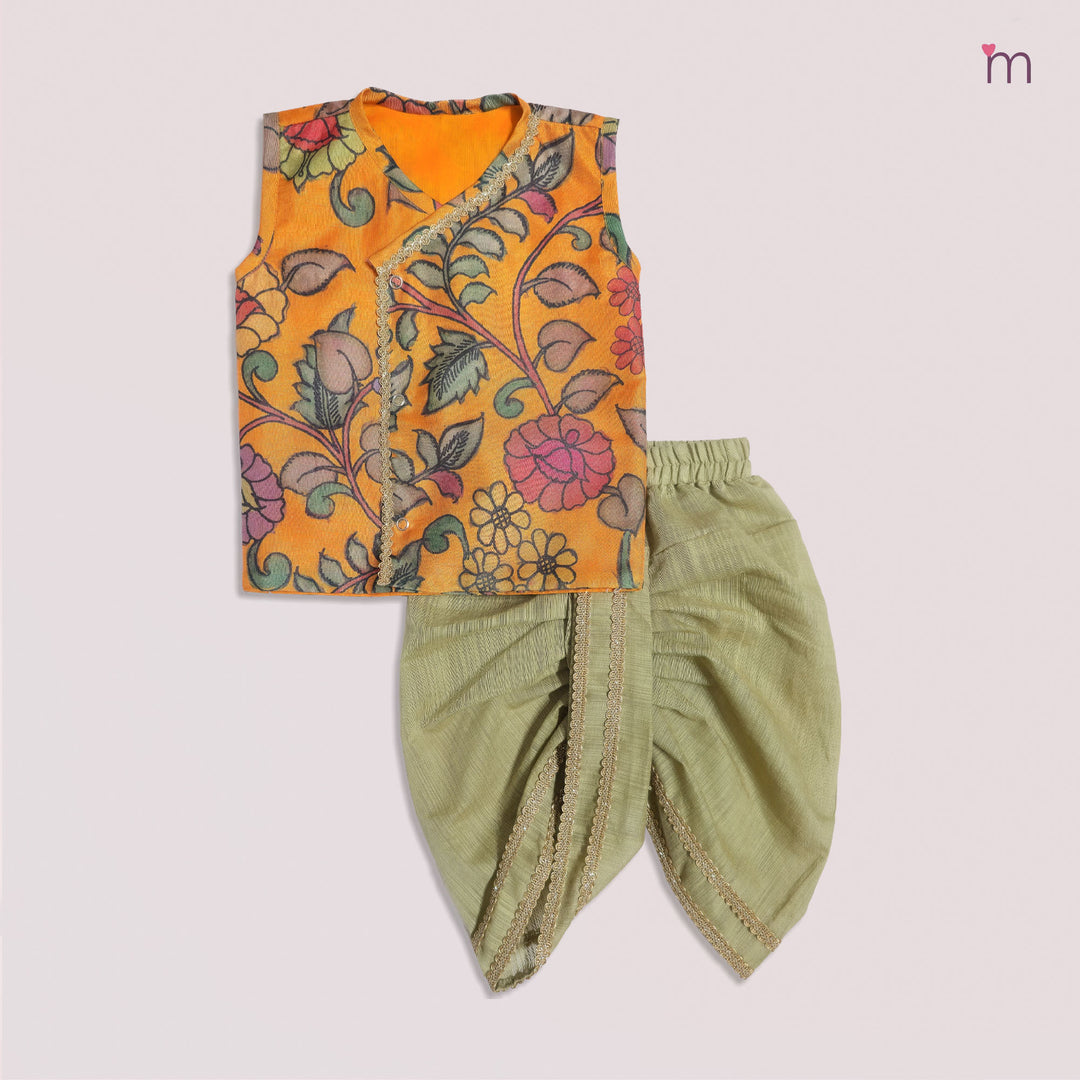 Varun - Yellow Kalamkari Jabla Set Minipattu