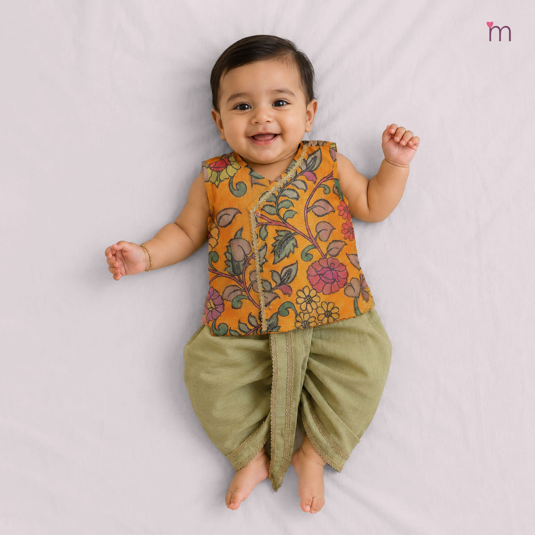 Varun - Yellow Kalamkari Jabla Set Minipattu