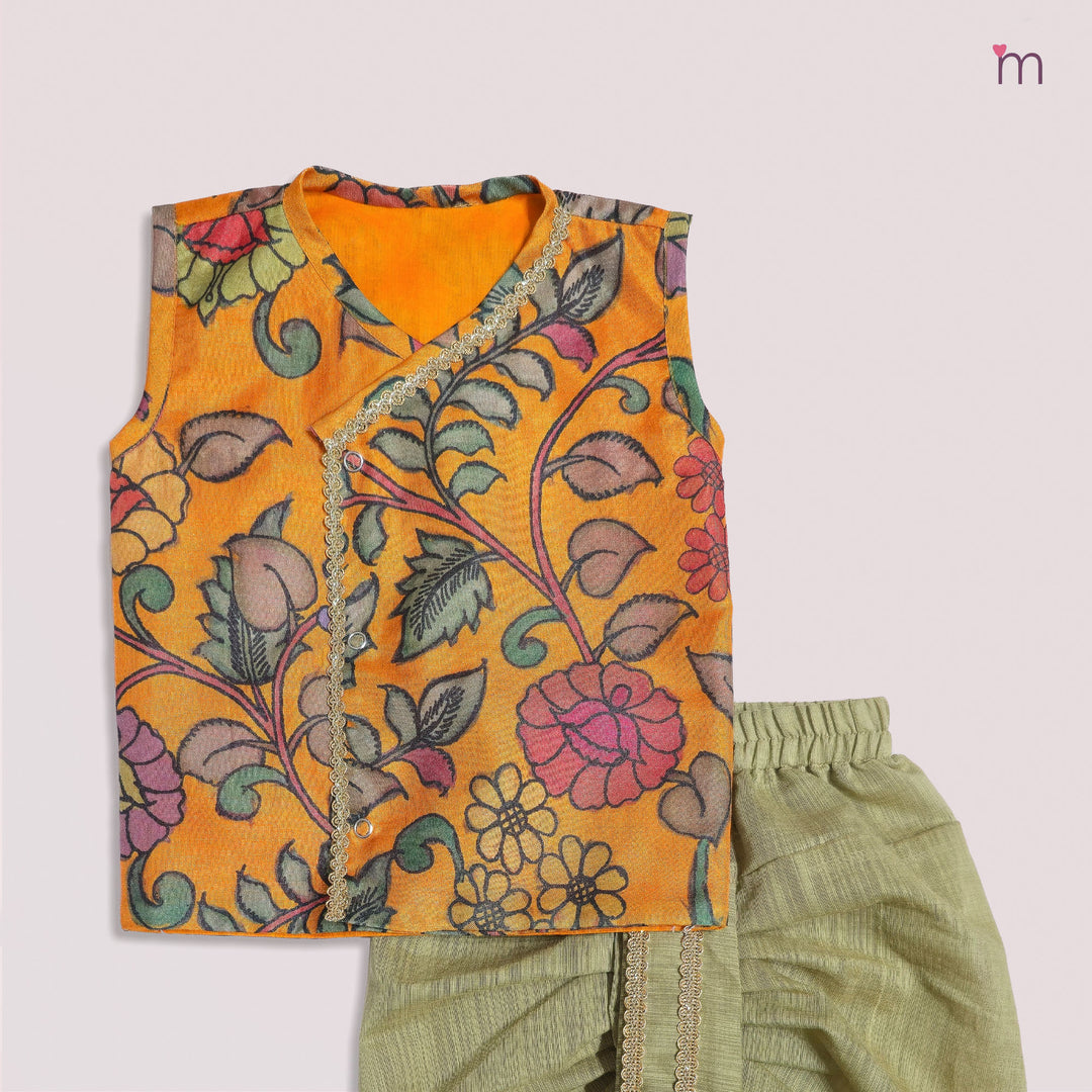 Varun - Yellow Kalamkari Jabla Set Minipattu