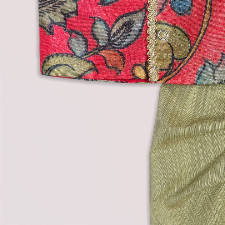 Varun - Red Kalamkari Jabla Set Minipattu