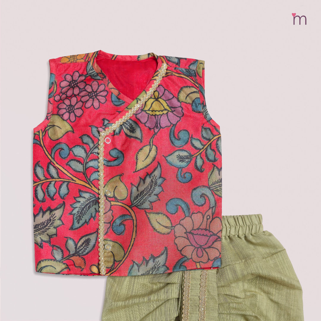 Varun - Red Kalamkari Jabla Set Minipattu