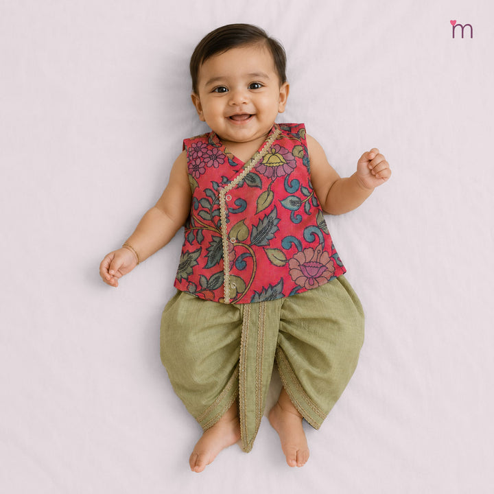 Varun - Red Kalamkari Jabla Set Minipattu