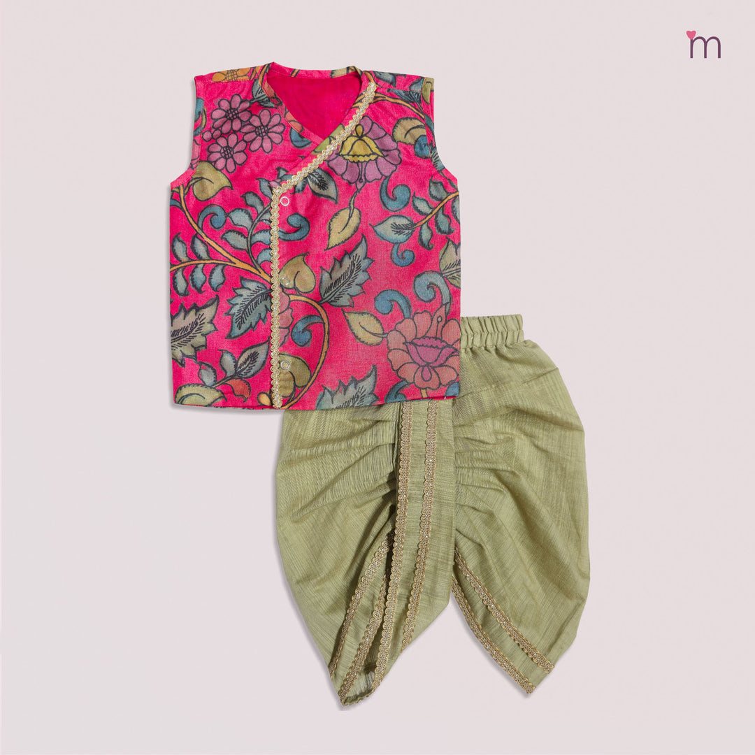 Varun - Pink Kalamkari Jabla Set Minipattu