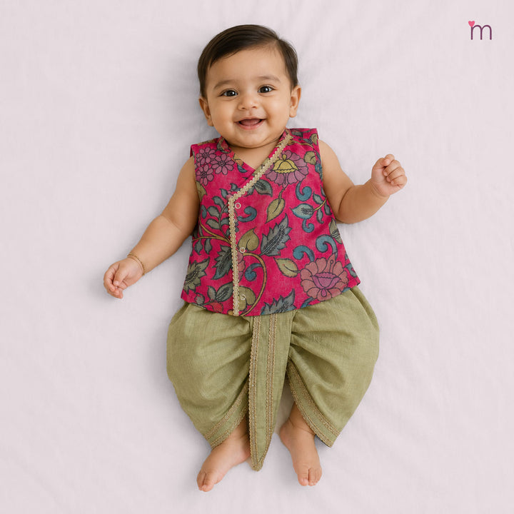 Varun - Pink Kalamkari Jabla Set Minipattu