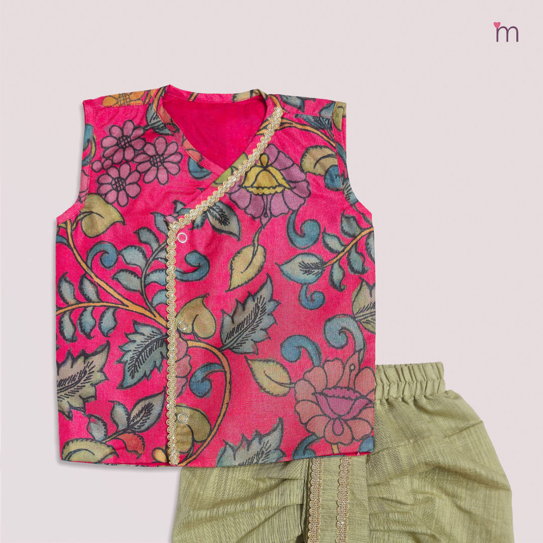 Varun - Pink Kalamkari Jabla Set Minipattu