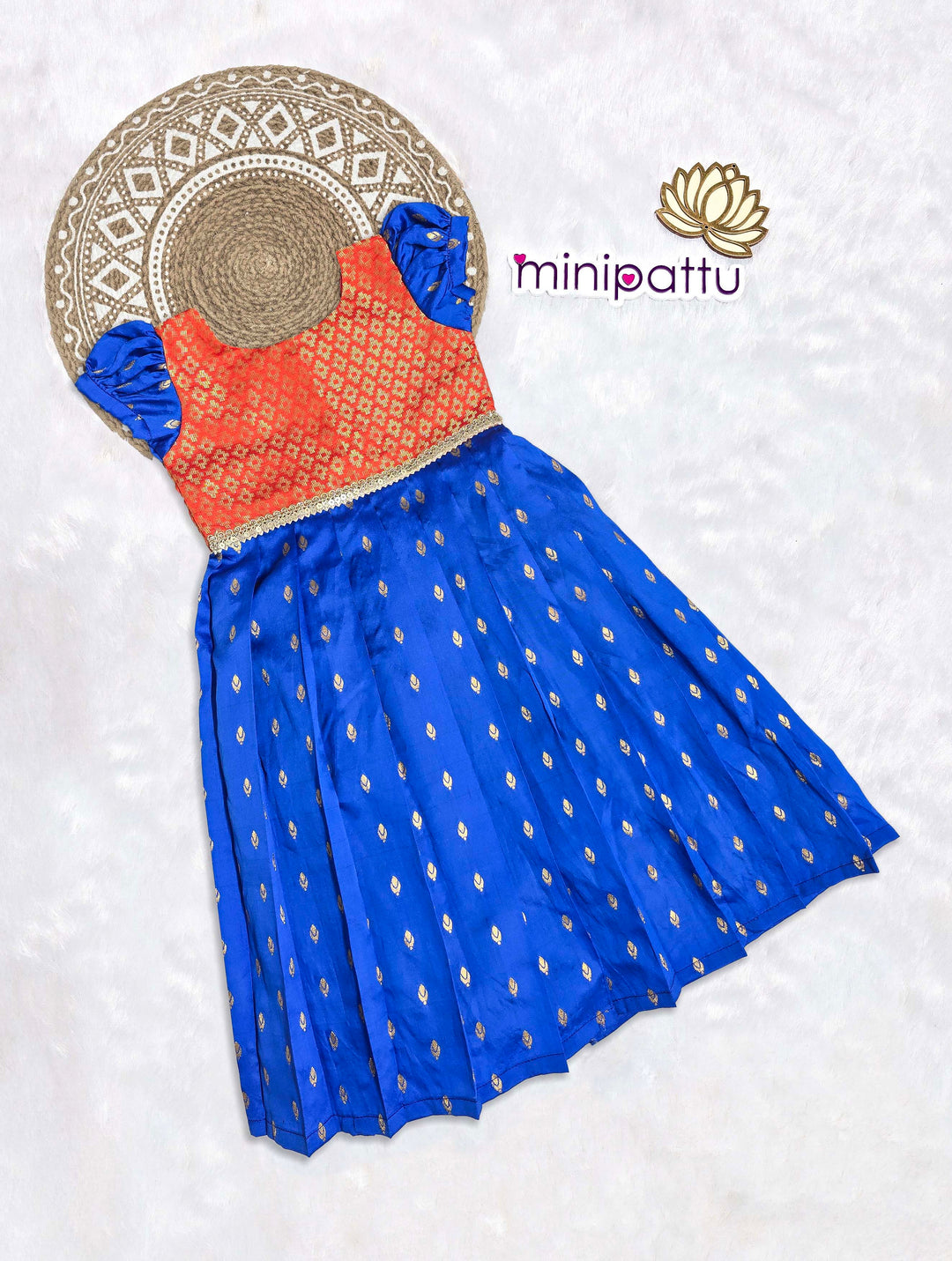 Tanishka - Orange Royal Blue Frock Minipattu