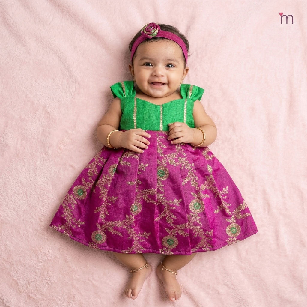 Anika - Green Pink Frock Minipattu