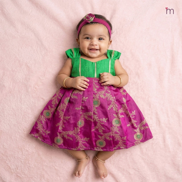 Anika - Green Pink Frock Minipattu